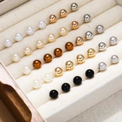 Tiny Colorful Pearl Design Stud Earring Set 